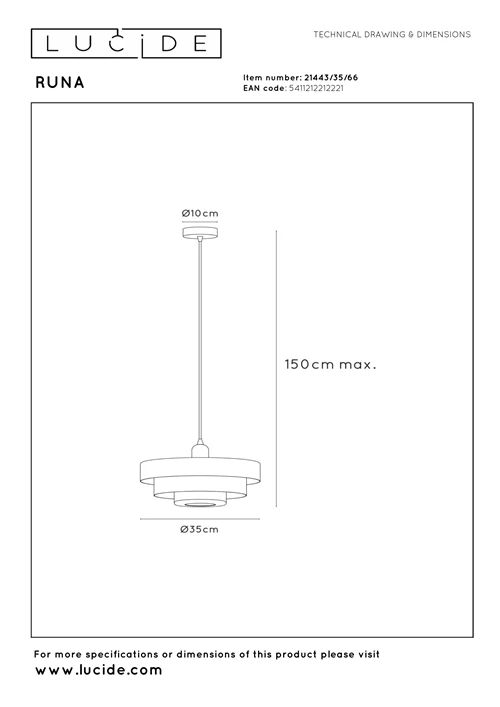 Lucide RUNA - Hanglamp - Ø 35 cm - 1xE27 - Roze | Essential - technisch